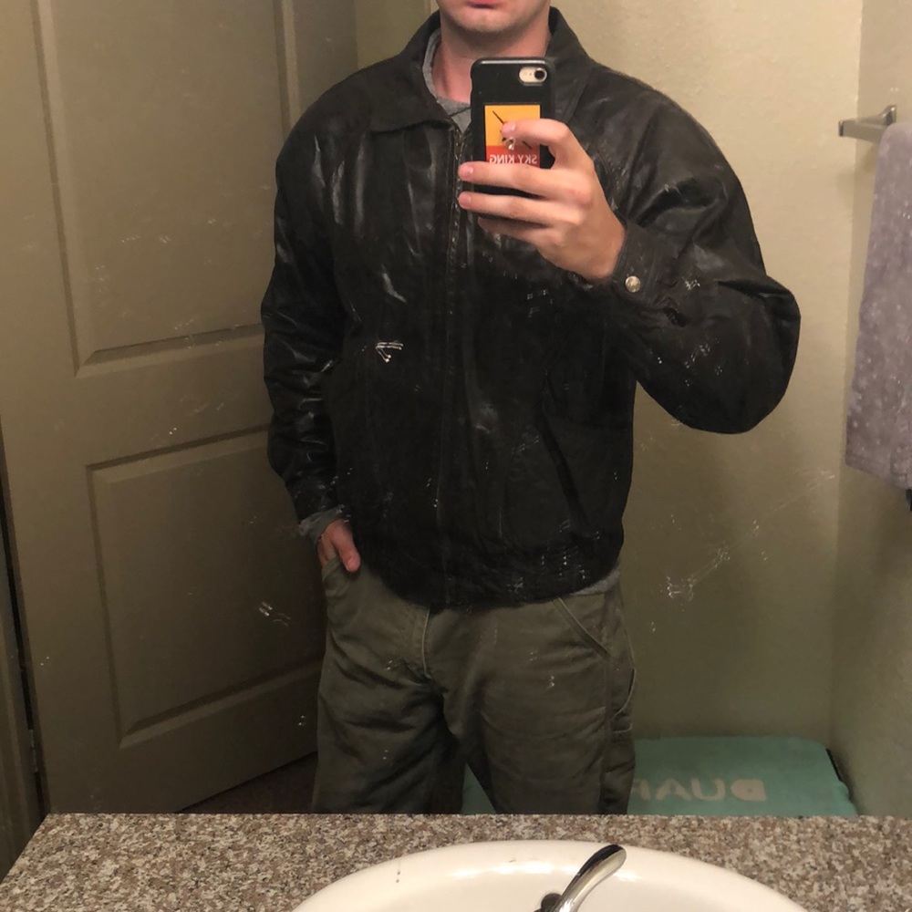 Hill&archer leather brown bomber greaser jacket